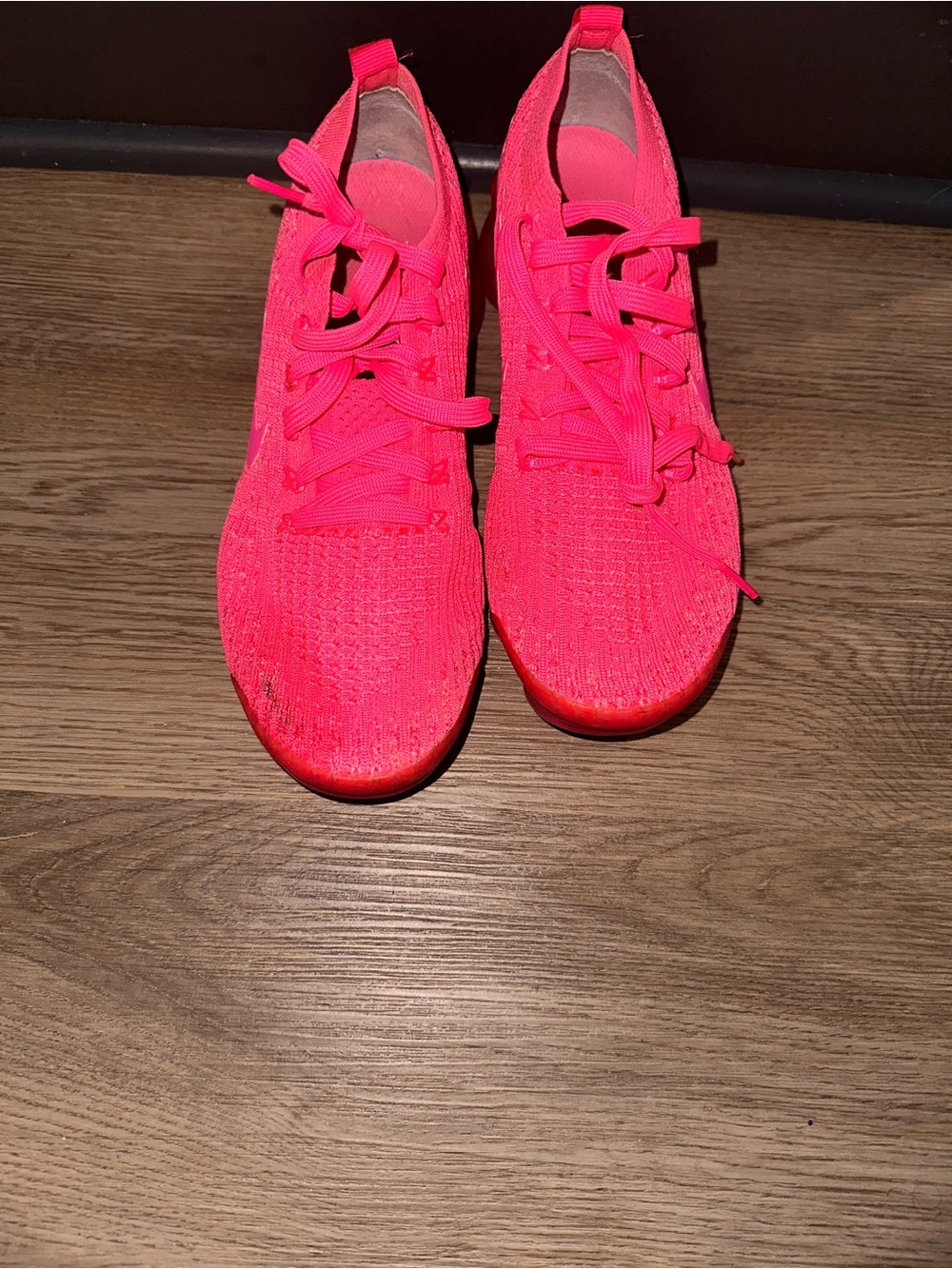 Nike Women's Bright Neon Pink Knit Lace-Up Running Shoes